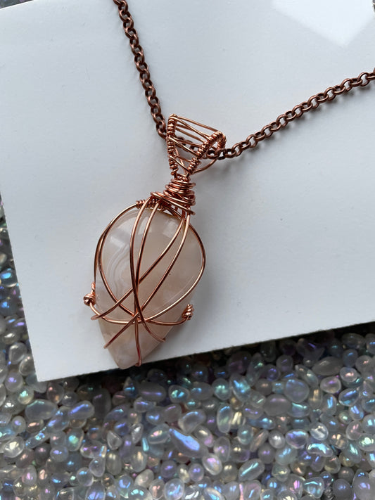 Flower Agate Crystal Gemstone Drop Copper Wire Necklace
