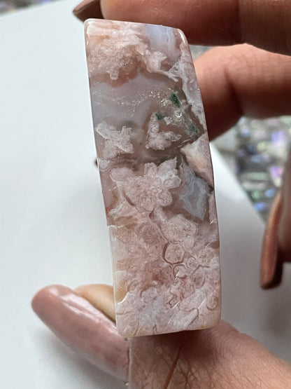 Pink Flower Agate Crystal Gemstone Rhombus Freeform Carving