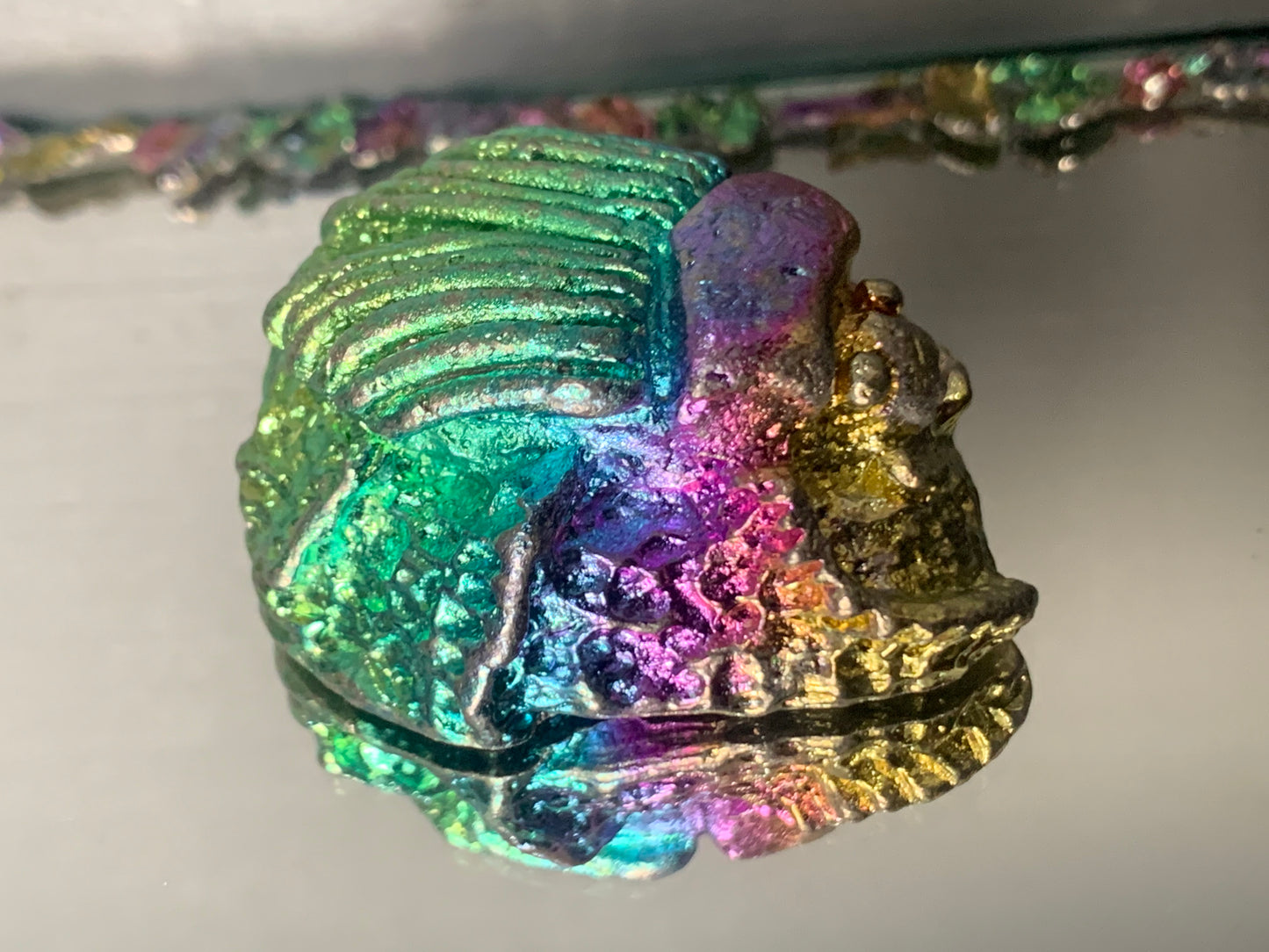 Rainbow Egyptian Scarab Beetle Bismuth Crystal Metal Art Sculpture