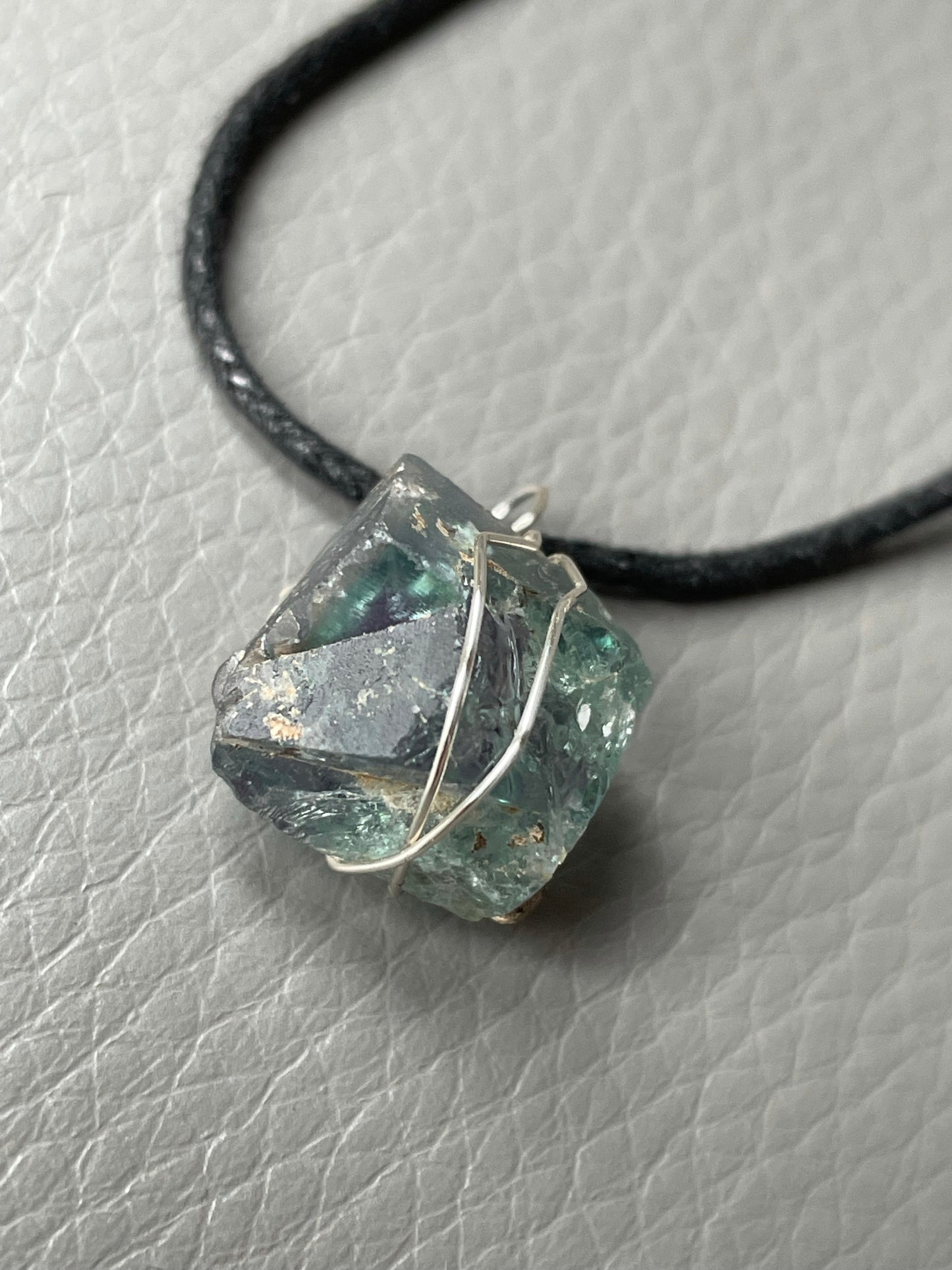 Fluorite Rough Cube Crystal Gemstone Wire Wrap Necklace