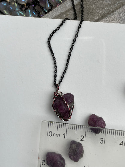 Ruby Rough Gemstone Crystal Wire Wrap Necklace