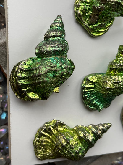 Green Bismuth Crystal Tulip Sea Shell Metal Art Sculpture