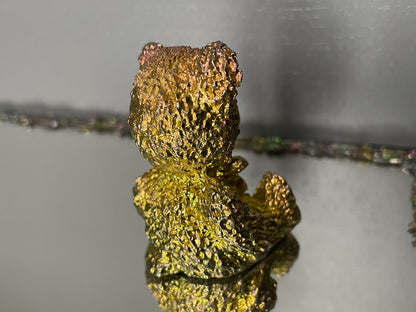 Gold Peach Bismuth Crystal Teddy Bear Metal Art Sculpture