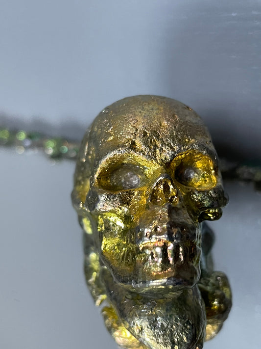 Gold Bismuth Crystal Small Skull Metal Art