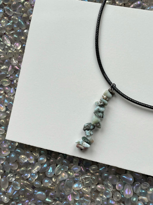 Larimar Rough Crystal Gemstone Chip Bar Necklace (Certified)