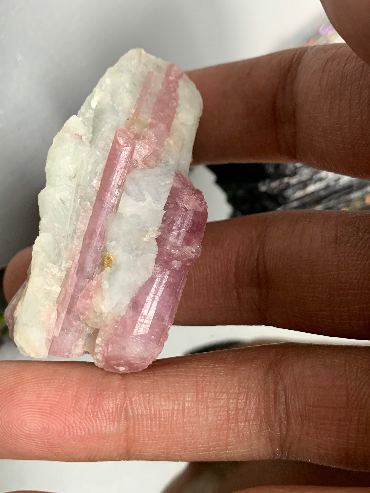 Pink Tourmaline Quartz & Black Tourmaline Crystal Gemstone Rough Specimen Set