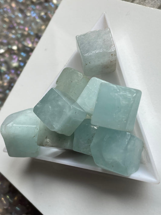 Aquamarine Gemstone Crystal - Tumbled Mini Cube - Set of 6 - Medium
