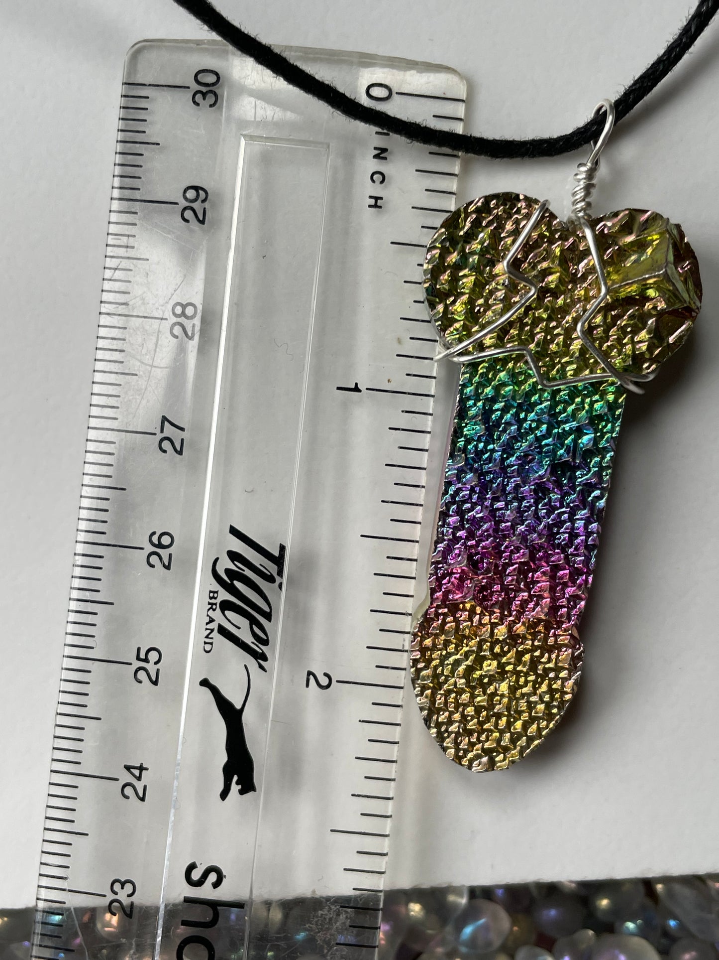 Rainbow Bismuth Crystal Penis Phallus Cut Out Metal Art Necklace