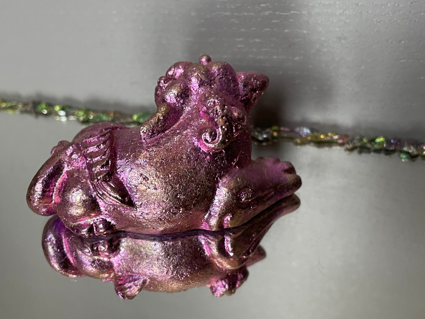 Pink Bismuth Crystal Chinese Foo Dog (RIGHT SIDE) - Metal Art Sculpture