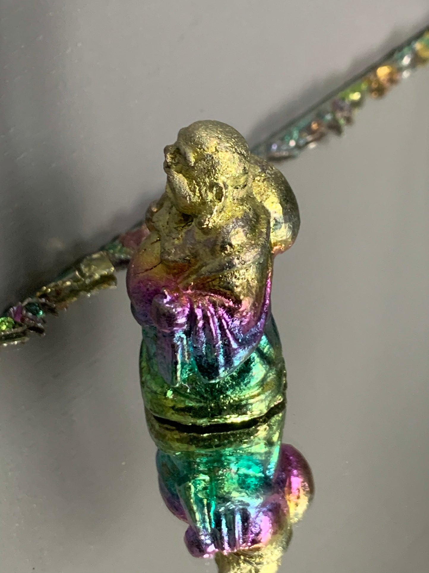 Rainbow Bismuth Crystal Travelling Buddha Metal Art Sculpture