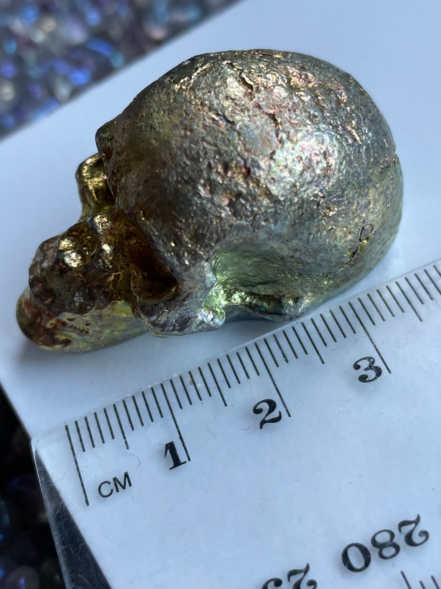 Gold Bismuth Crystal Small Skull Metal Art
